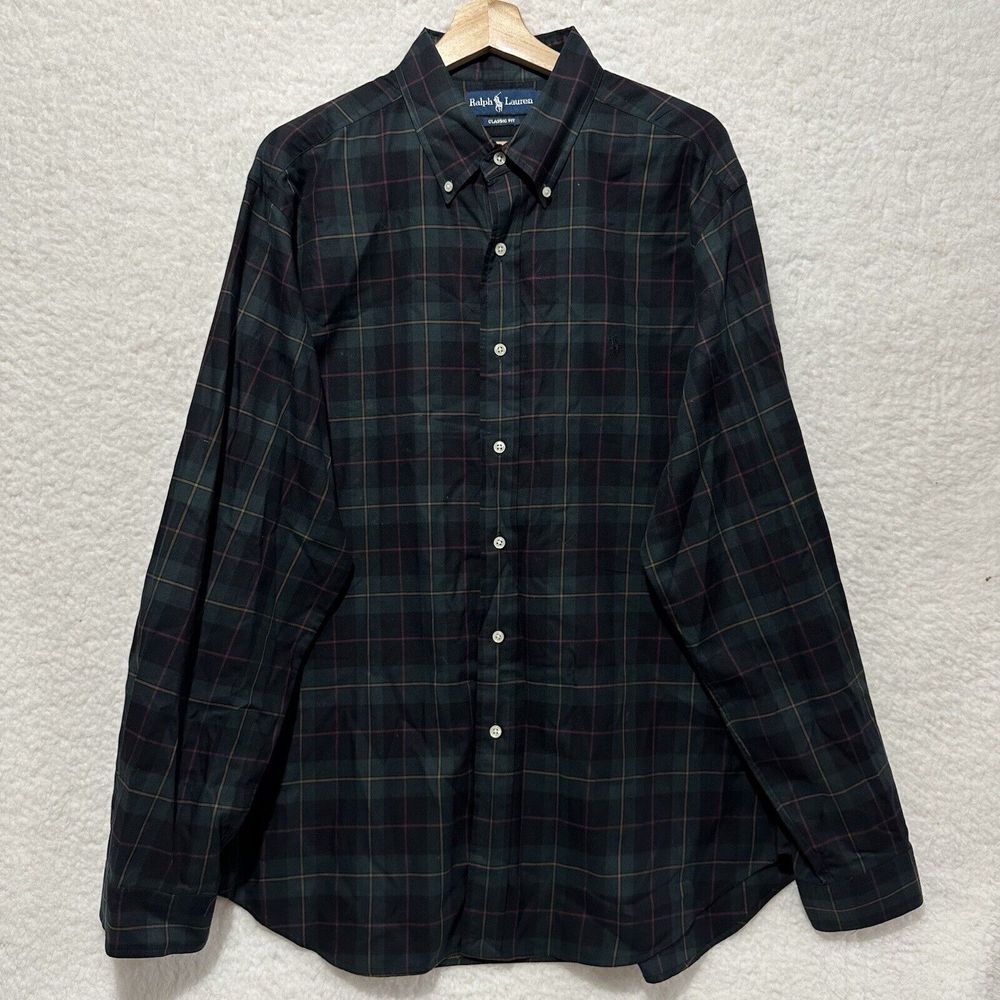 RALPH LAUREN Men's Multicolor Plaid Classic Fit Button Up Size XL